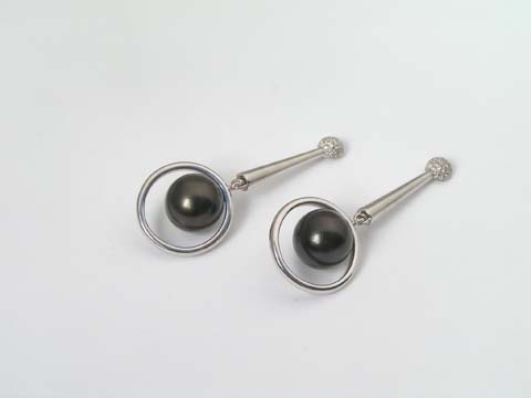 tahitian pearl with diamond mico pave earrings