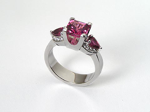 pink tourmaline rubies diamonds ring