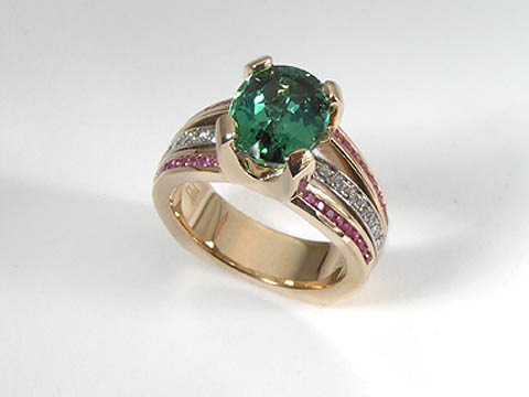 green tourmaline pink sapphire diamond ring