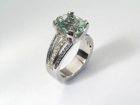 green beryl blue sapphires diamonds ring