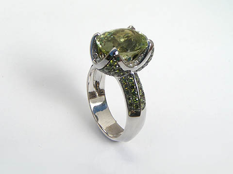 green beryl green and white diamonds ring
