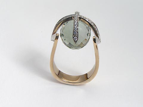 green amethyst with diamonds ring